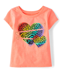 Childrens Place Orange Rainbow Animal Heart Tee