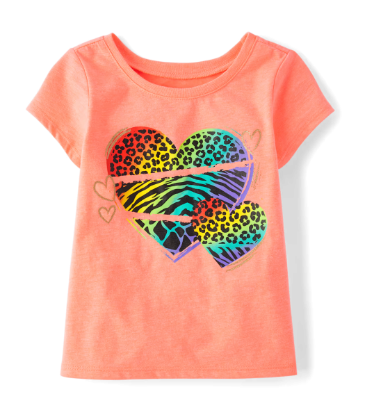 Childrens Place Orange Rainbow Animal Heart Tee