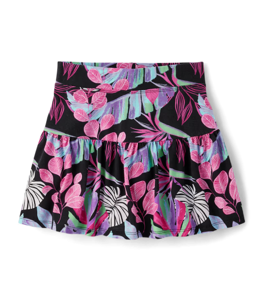 Childrens Place Black Print Tiered Skort