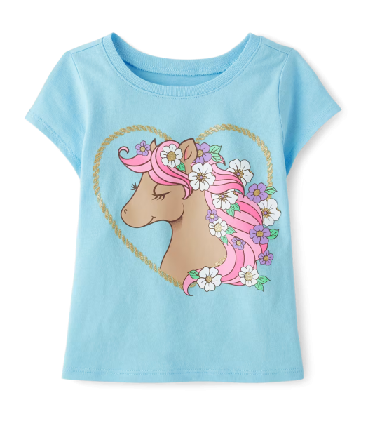 Childrens Place Blue Horse Graphic Tee
