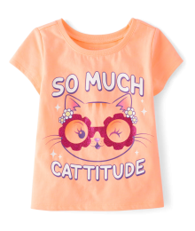 Childrens Place Orange Neon So Much Cattitude Tee