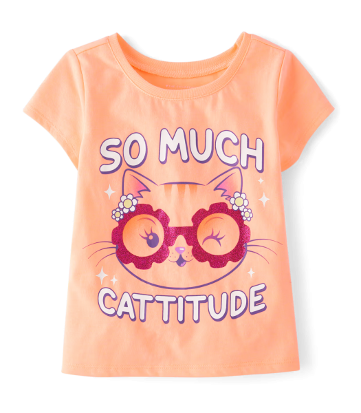 Childrens Place Orange Neon So Much Cattitude Tee