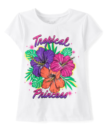 Childrens Place White Tropical Princess Graphic Tee
