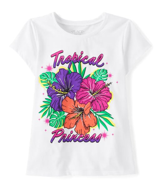 Childrens Place White Tropical Princess Graphic Tee