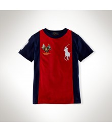 Polo Red Boys Tee Wt Navy Side Panel
