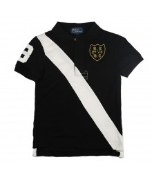 Polo Black Wt White Diagonal Stripe