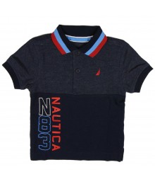 Nautica Navy/Grey Pique Polo Wt Red/Blue Stripped Collar