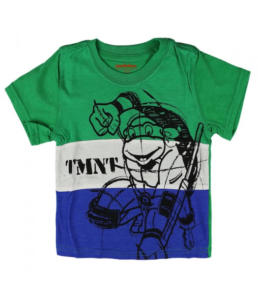 Teenage Mutant Ninja Turtles Green/White/Blue Stripped Boys Tee With Black Turtle Print