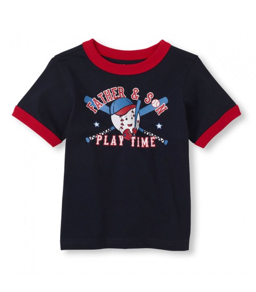 Childrens Place Navy Boys Tee/Father N Son Basetball Print