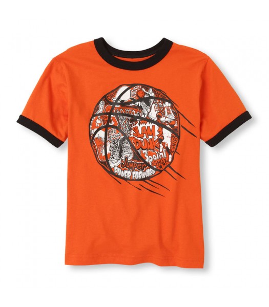Childrens Place Orange Boys Tee/Slam Dunk Basketball Print