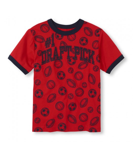 Childrens Place Red Boys Tee/Draft Pick Print