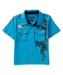 First Wave Turquoise Graphic Polo Tee