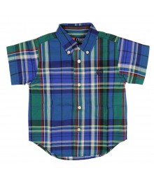 Chaps Blue/Grn Plaid Patterned Cotton Shirt