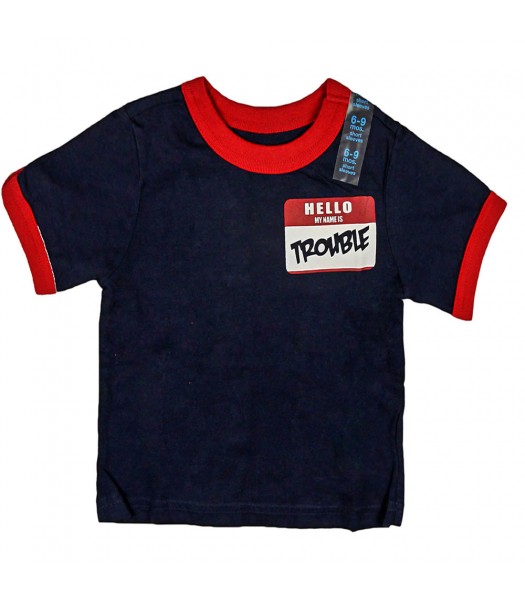 Childrens Place Boys My Name Is Trouble Graphic - Navy Tee