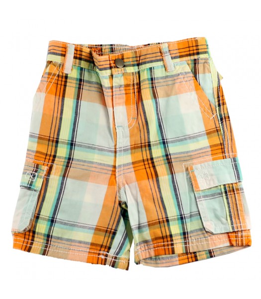 Cherokee Orange Plaid Boys Cargo Shorts 