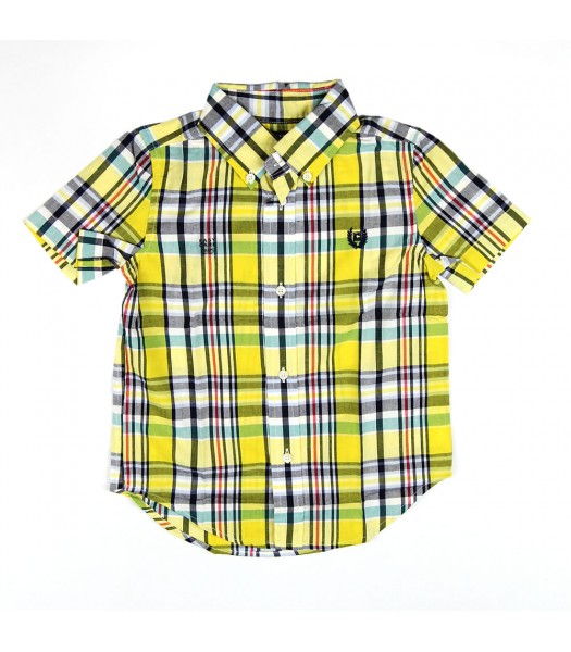 Chaps Multi Yellow Plaid Button Down Short Sleeve Shirt