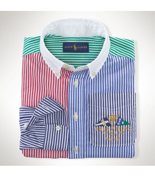 Polo Multi Colored Stripped Red/Blue/Green L/S Shirt Wt Big Pony