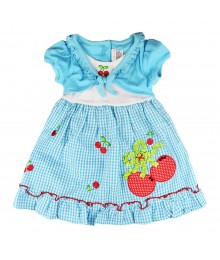 Youngland Turq Mock-Layer Cherry Seersucker Dress