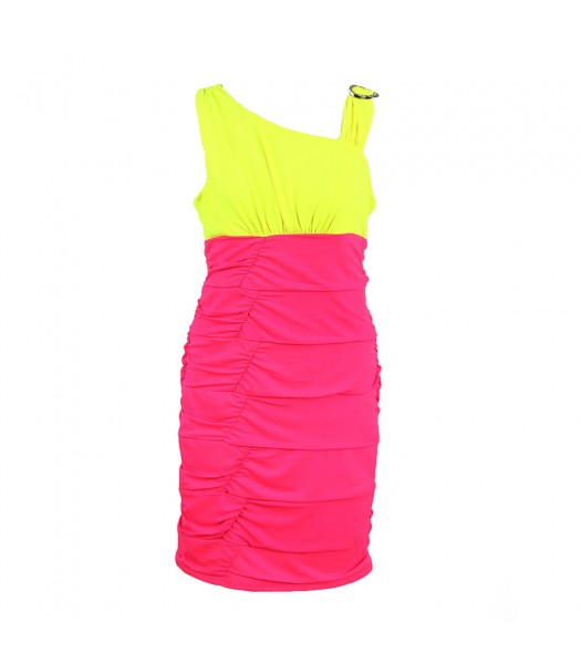 Amy Byer Pink/Neon Yellow Color Block  Body Con Dress