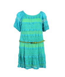 My Michelle Turq Mesh Lace/Lemon Under Dropwaist Belted Dress