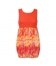 Forever Orchid Orange Tie-Dye Chiffon Pleted With Crochet Lace Dress