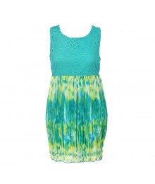Forever Orchid Turq/Lemon Tie-Dye Chiffon Pleted With Crochet Lace Dress