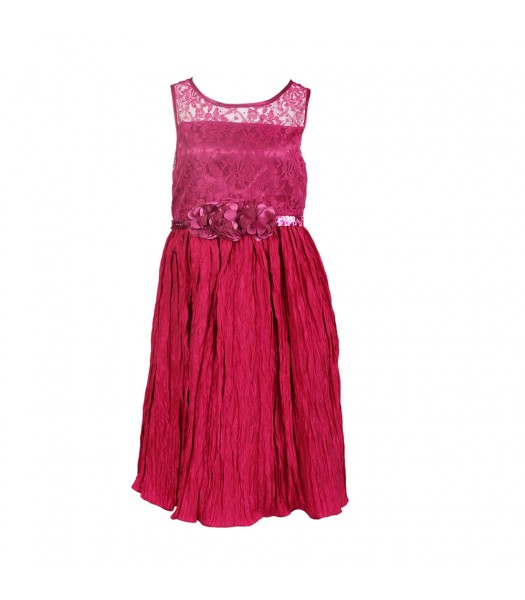 Emily West Fushcia Illusion Lace, Crinkled Tafetta Dress