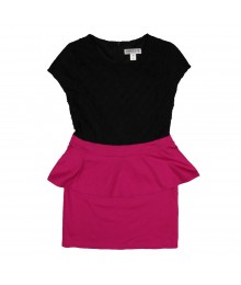 Sally M Black/Fush  Color Block Peplum Dress