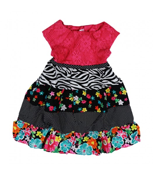 Youngland Black/Fush Multi Crocheted Tiered Dress