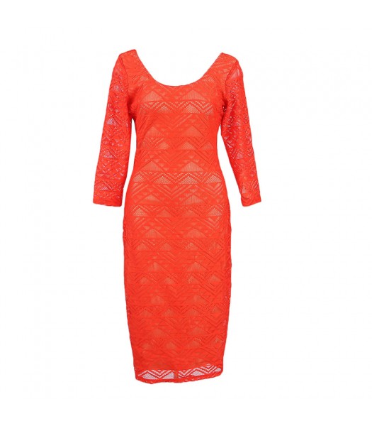 Love Fire Coral Geometric Lace Midi Dress