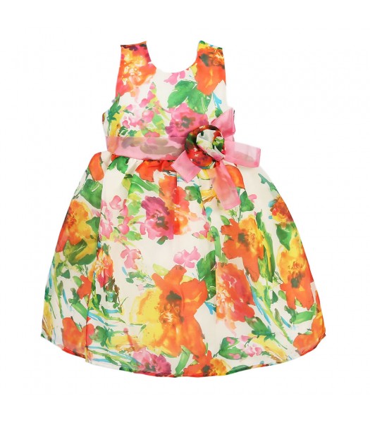 Jayne Copeland Pink/Multi Floral Print Organza Dress