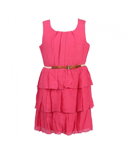 2 - Hip Pink Belted Tiered Gauze Dress