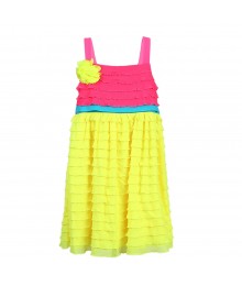 Rare Editions Yellow/Pink Color Block Eyelash-Trimmed Dress