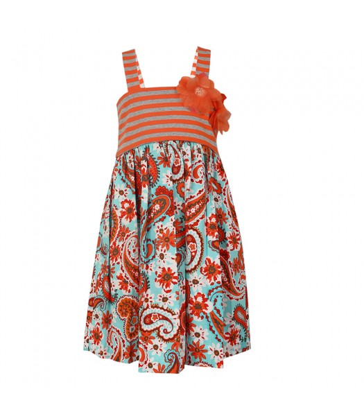 Bonnie Jean Grey/Peach Stripped Knit Paisley Dress