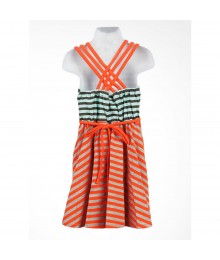 Bonnie Jean Coral/Teal/Grey Stripped Kni Sundress