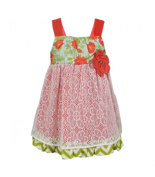 Counting Daisies Peach/Turq Sundress Wt Lace Overlay