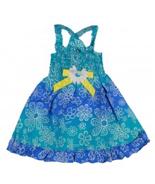 Sophie Rose Turq Floral Tie N Dye Cross-Back Sun Dress 