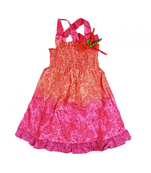 Sophie Rose Orange/Pink Floral Tie And Dye Smoked Cross Back Dress