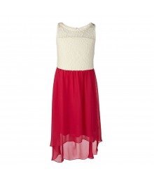 Ruby Rox Cream Lacy/Fush Chiffon Hi-Lo Dress