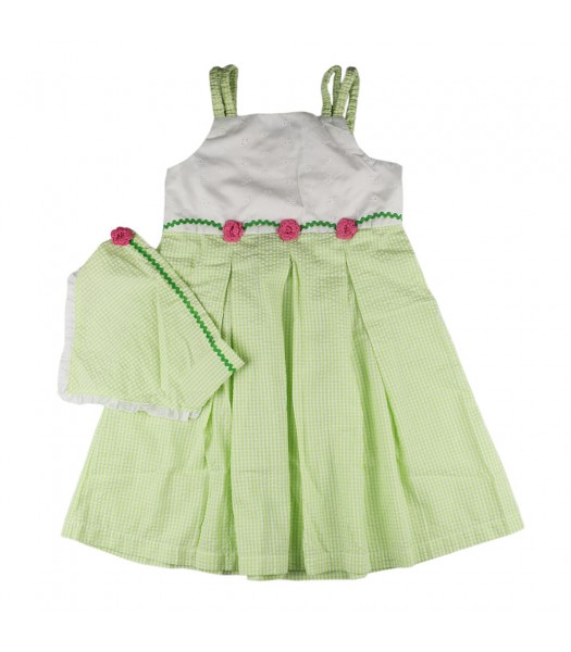 Little Bitty Green Check 2pcs Dress With Pink Rosette Band