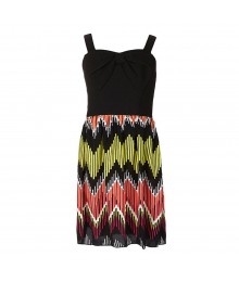 Ruby Rox Black/Yellow/Fush  Bow-Front Printed Chiffon Dress