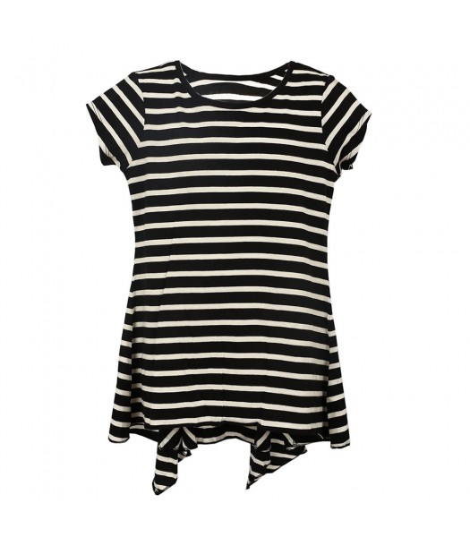 Total Girls Black/White Stripped Hi-Low Pleated Girls Top