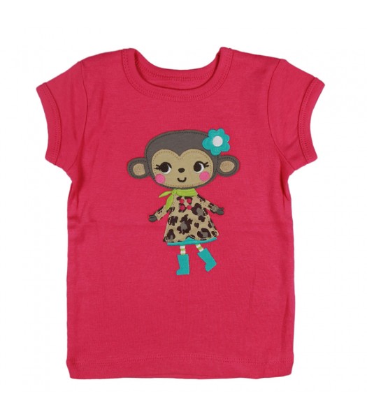 Carters Pink Tee With Monkey In Leopard Coat 