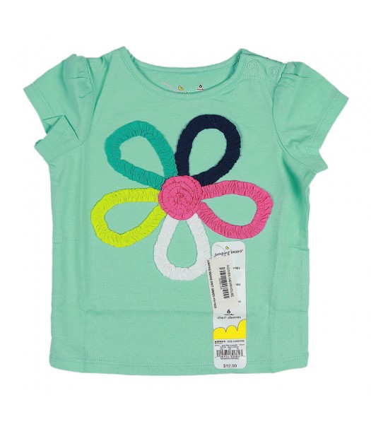 Jumping Beans Mint Green With Multi Floral Stripes Girl Tee