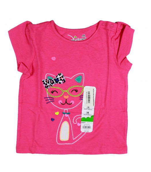 Jumping Beans Pink Girls Tee Wt Pussy Cat Embrdry