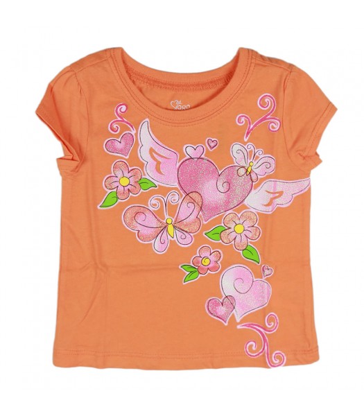 Childrens Place Orange Pink Heart/Flower Girls Tee
