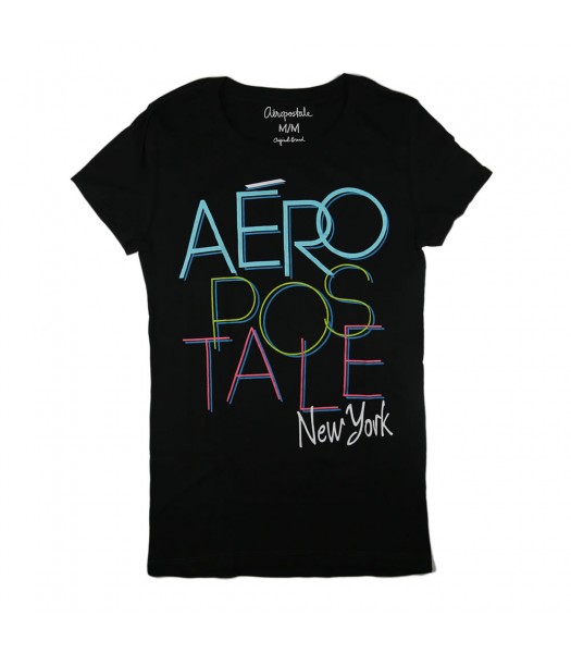 Aeropostale Black Girls Tees - Aero Newyork Overlap Print