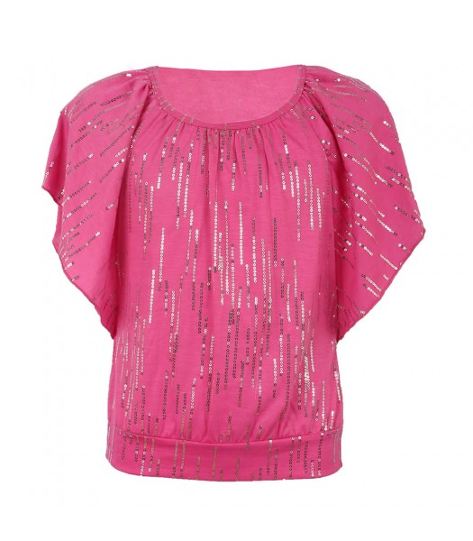 Amy Byer Pink Sequined Butterfly Blouse
