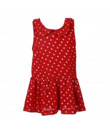 Joe Fresh Red Chiffon Peplum Top Wt Gold Dot