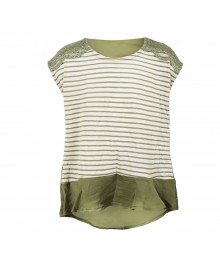Speechless Green/Ivory Lace Trimmed, Stripped Hi-Lo Top